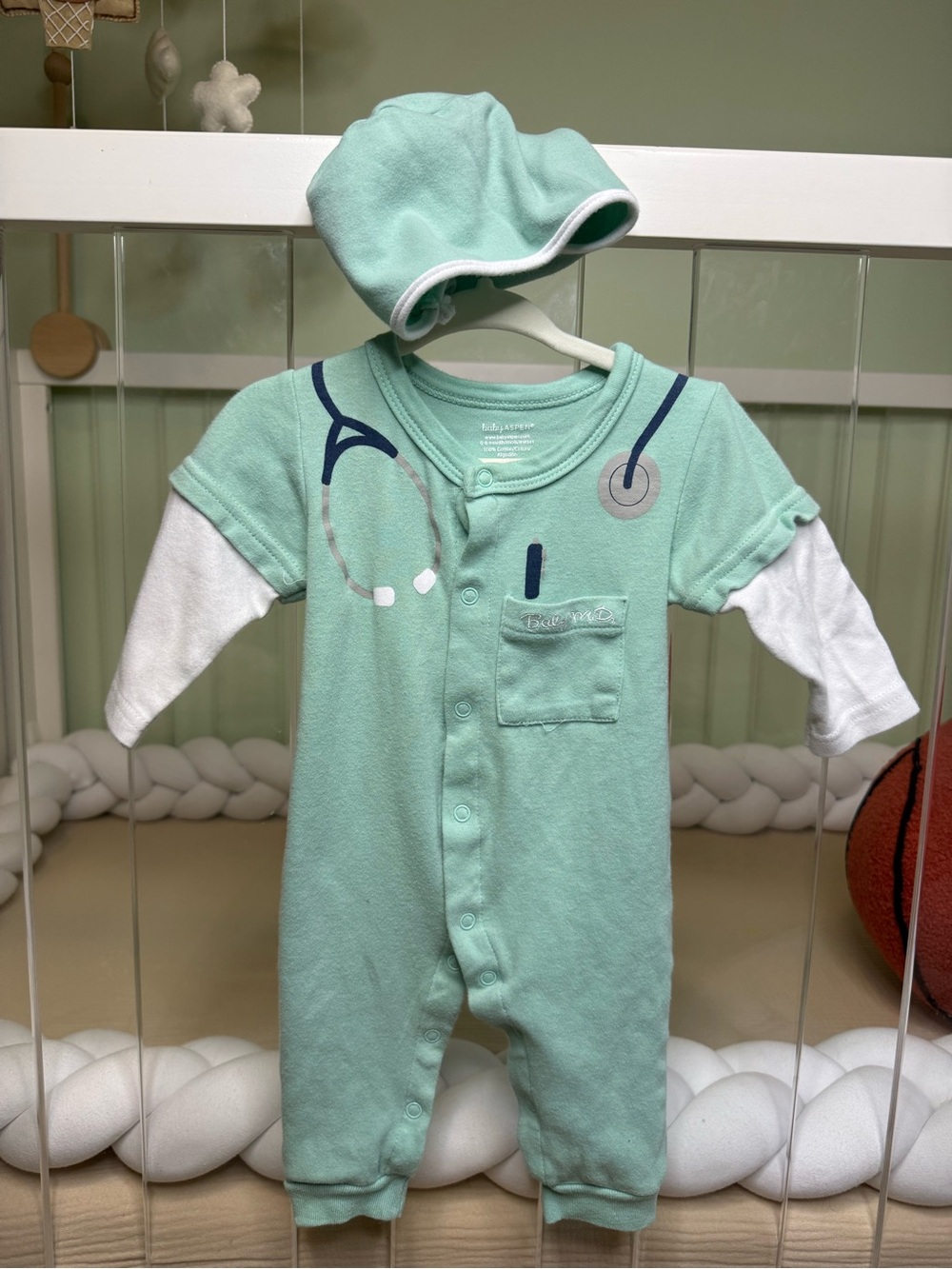Baby Doctor-Print Baby One-Piece with Hat